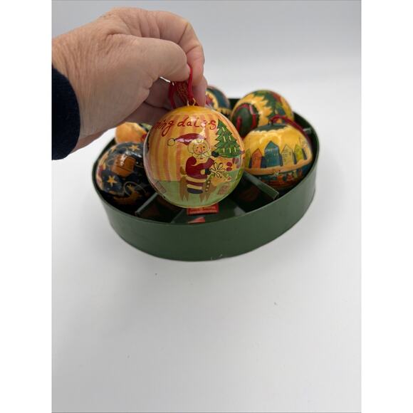 Vintage Bloomingdales Florida Christmas Ornament Balls Paper Mache Set of 7 New - Picture 3 of 16